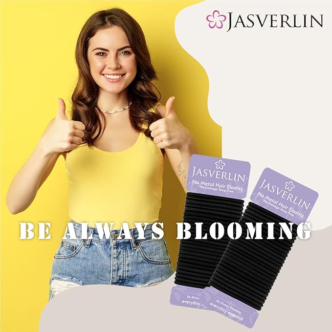 Black Elastics Hair Ties, Ponytail Holders No Metal Hair Bands Scrunchies Braid Accessories for Women Girls Thick No Damage Hair Band 4mm 50 Pieces (Black)