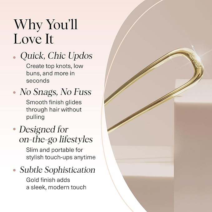Kitsch French Hair Pins for Women – Elegant & Durable Metal Hair Fork for Updos, Chignon, Bun & Twist Hairstyles, Secure Hold All Day, Comfortable Fit | Ideal Gifts for Women- Gold, 1pc