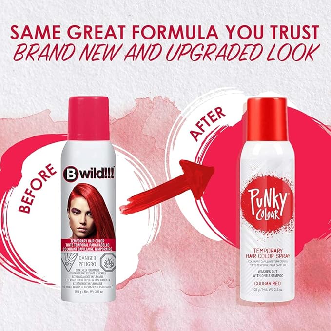 Punky Temporary Hair Color Spray – Cougar Red, Instant Vivid Temporary Hair Dye for Women, Wash Out, Hair-Color Spray, 3.5 oz, 2 Pack