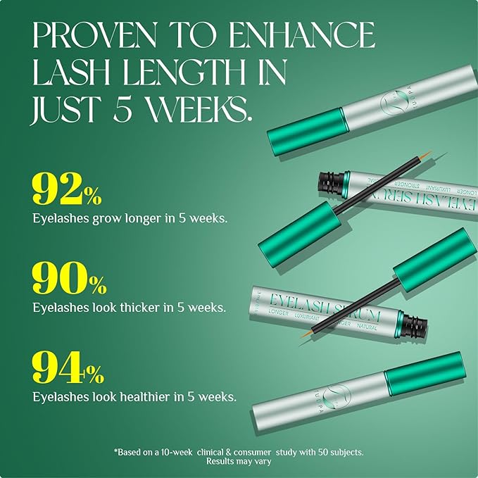 Eyelash Growth Serum: Enhances length, density & strength, conditions lashes. Vegan, cruelty-free, gentle for sensitive eyes. 3mL (2-month supply)
