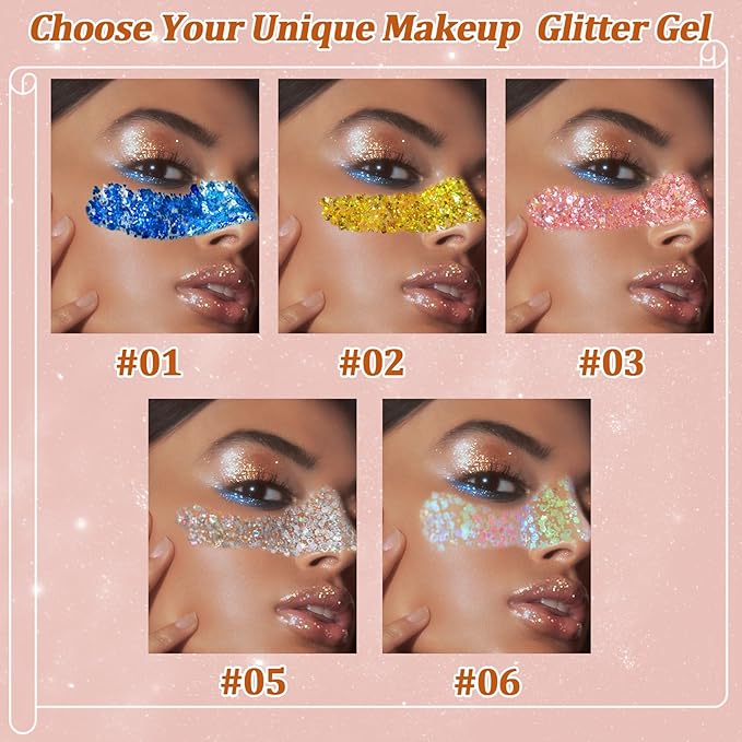 Boko 50ML Body Glitter Gel, Blue Mermaid Chunky Glitter Gel for Face Hair Body Sparkle Makeup, Cosmetic Face Glitter Sequins for Festival Concert Party Event Rave Accessories