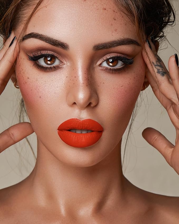 MAKI YIKA 3Pcs Matte Liquid Lipstick Makeup Set Dark Red Nude Orange Lipstick Long Lasting Smudgeproof Transfer Proof Lip Makeup, DarkRed/Nude/Orange