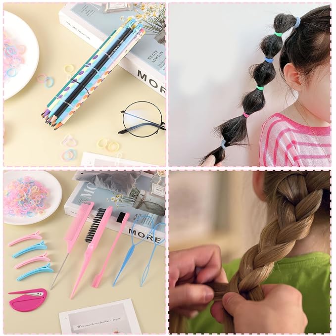 Colorful Mini Rubber Bands with Topsy Tail Styling Tools - Elastic Hair Ties, Hair Cutter, and Hair Accessories for Baby Girls and Women