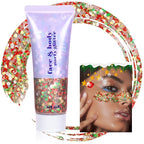 Boko 50ML Body Glitter Gel, Red Green Mardi Gras Chunky Glitter Gel for Face Hair Body Sparkle Makeup, Cosmetic Mermaid Face Glitter Sequins for Mardi Gras Concert Party Event Rave Accessories
