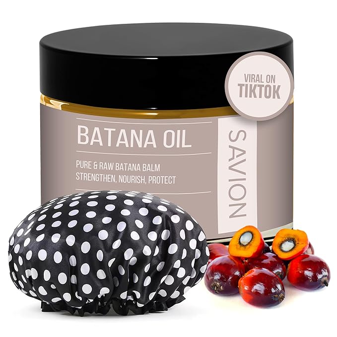 SAVION Raw Batana Oil for Hair Growth - 100% Pure Unrefined Organic Batana Oil Paste, Natural Hair Treatment for Thick Strong Strands - Honduras Sourced - Includes a Shower Cap, 4 Fl Oz, 120 ML