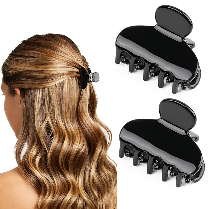 MAORULU 2 Pack Mini Acetate Hair Claw Clips – 1.6 Inch Small Durable Hair Clips for Women & Girls, Strong Hold Tiny Jaw Clips for Bangs & Half Up Hairstyles (Black)