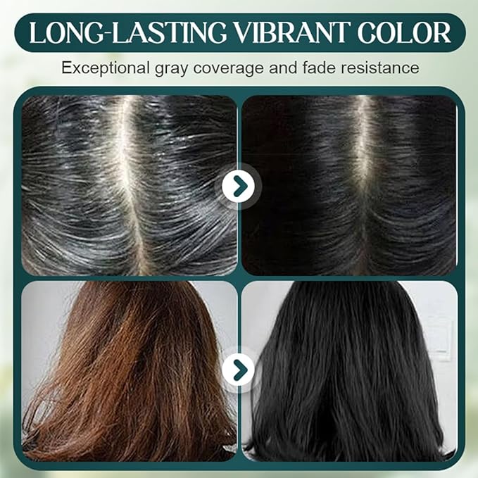 Mild Formula Long Lasting Hair Dye Set,Plant Extracts Hair Color Dye Cream,Plant Single Dose Dye,Nourishing Natural Shampoo, for Gray Coverage (Light Black)