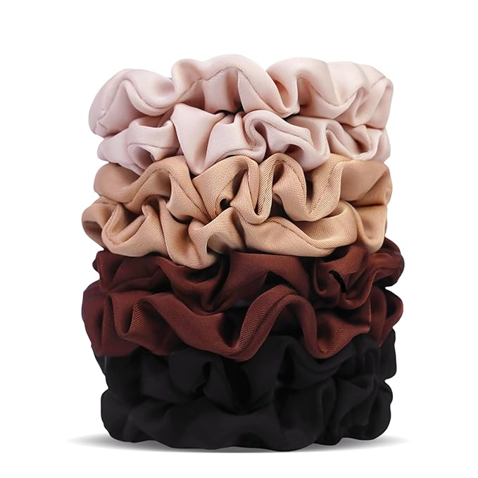Ultra-Petite Satin Scrunchies for Women – 8PCS Neutral Hair Ties (Black, Blonde, Dark Brown, Light Brown) – Softer Than Silk, No Crease, Frizz-Free, Gentle Elastic Bands for Day & Night, Perfect Gifts