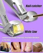 2025 Upgrade Angled Head Nail Clippers for Men, Toenail Clippers for Seniors Thick Toenails, Large Toe nail Clippers with Catcher, Extra Wide Handle,Sharp Heavy Duty Stainless Steel Nail Cutter-Silver