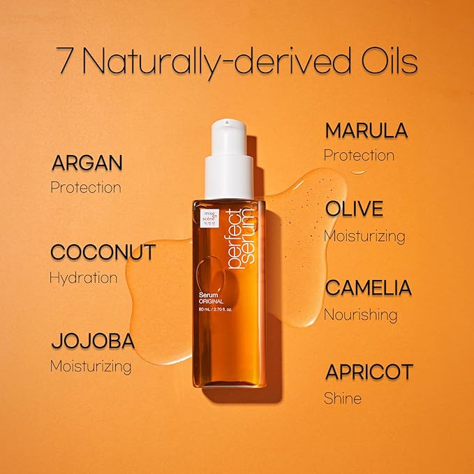 Mise En Scene Perfect Serum Original - Heat Protectant Hair Oil for Frizzy & Dry | Argan Oil | Visibly Smooths & Softens | Add Shine All Hair Types | Damage Repair | Fruity Floral Scent, 2.7 Fl Oz.