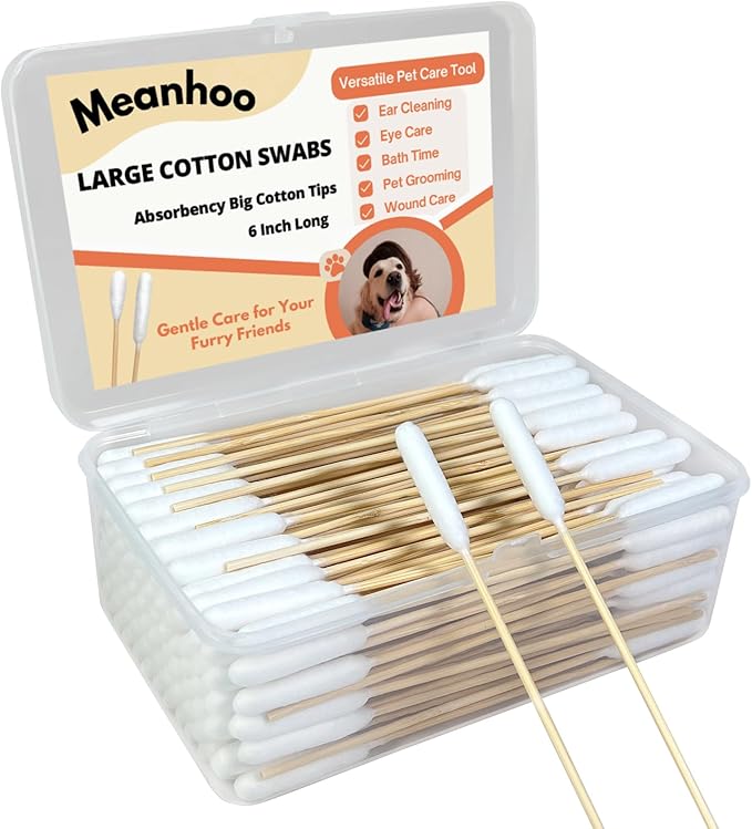 200 Pcs Large Cotton Swabs for Pet Care, 6 Inch Long Cotton Swabs with Bamboo Handle, Professional Dog Ear Swabs, Absorbency Big Cotton Tips, Pet Cleaning Solution Supplies