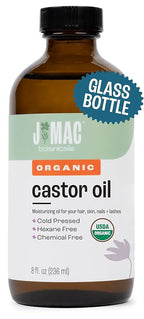 J MAC BOTANICALS, Organic Castor Oil Cold Pressed (Glass Bottle, 8 oz) pure unrefined, hexane free for face, skin, eyelashes, pack wraps, pads