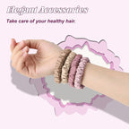 8Pcs Mulberry Silk Scrunchies & Hair Ties - No Crease Skinny Scrunchies Elastic Set for Women All Hair Types, Reduces Breakage (Dusty Rose & Beige Palette)