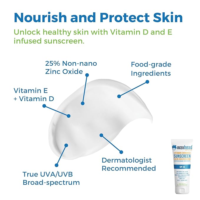 Waxhead Non-Nano Zinc Oxide Sunscreen, EWG Sunscreen with Zinc Oxide for Face & Body, Mineral Natural Non-Toxic Pure Sunblock, Biodegradable Cream Lotion Sun Block, Tattoo, Eczema Vitamin D + E (4oz)