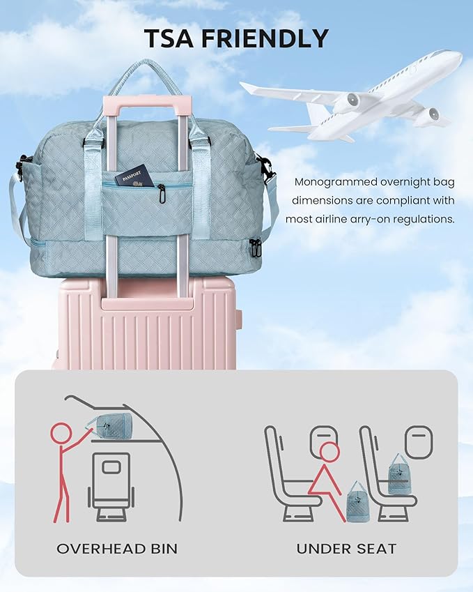 Gifts for Her - Personalized Monogram Overnight Weekender Bag with Makeup Bag, Ideal for Daughter, Friend, Mom or Sister (Letter P)