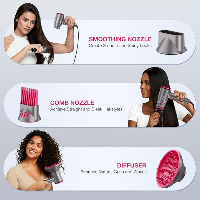 High-Speed Hair Dryer 110,000 RPM, 1875W Ionic & Plasma Blow Dryer with Diffuser, Concentrator & Comb, 550 Million Ionic Hairdryer with Cool Shot, Low-Noise CompactPro Travel & Salon – Gray