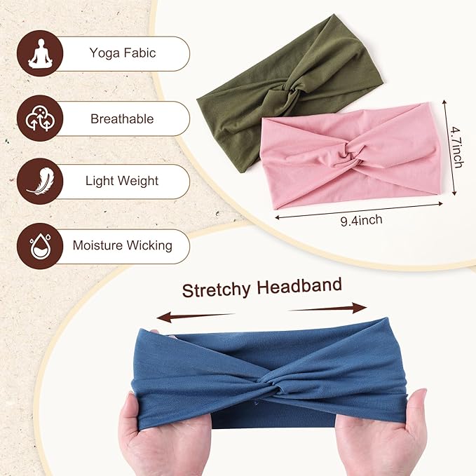 12 Pcs Stretchy Sport Headbands for Women,Absorbed Sport Headband Soft Twist Knotted Headbands for Yoga, Workout Daily Life