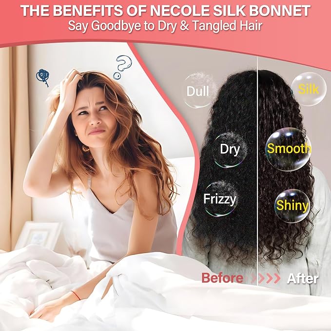 Silk Bonnet for Women 100% Mulberry Silk Sleep Cap 22 Momme Double Layer Hair Wrap for Curly Short Long Hair