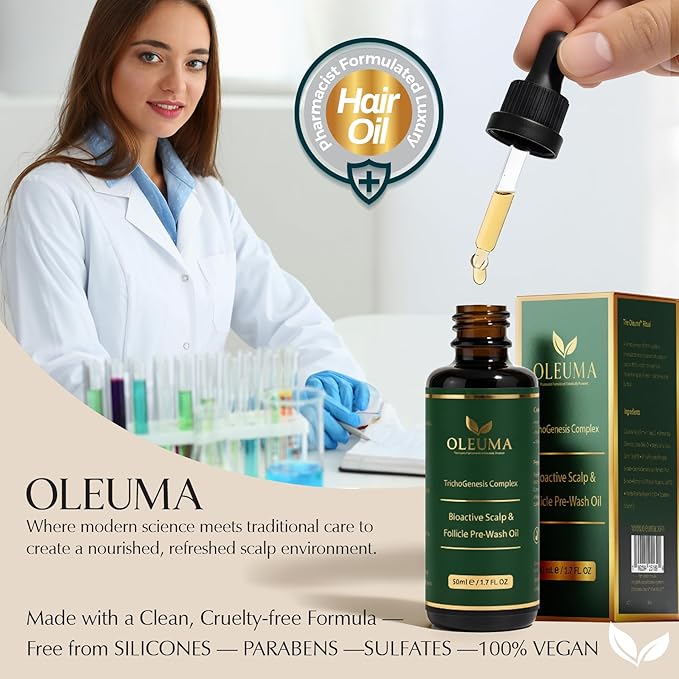 Oleuma™ TrichoGenesis Complex – Pharmacist-Formulated Bioactive Scalp & Follicle Pre-Wash Oil with Pumpkin Seed, Rosemary, Bhringraj, Black Cumin, Jojoba, Saw Palmetto, Peppermint & Vitamin E (50 mL)