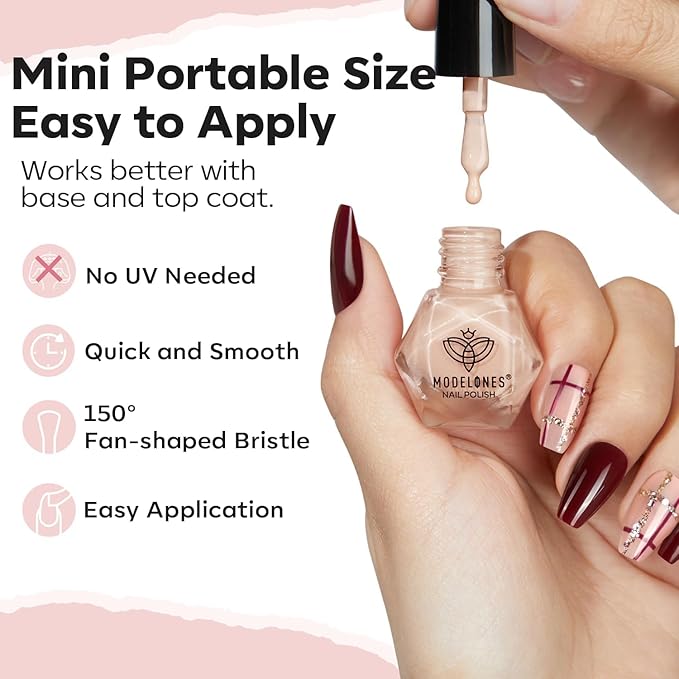 modelones Glitter Nail Polish Set 6 Colors Gold Brown Silver Pink Nude Fall Winter Shimmer Pearl Quick Dry Kit Manicure DIY Nails Art Salon Home Gifts For Women Girls