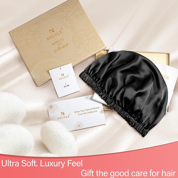 Silk Bonnet for Women 100% Mulberry Silk Sleep Cap 22 Momme Double Layer Hair Wrap for Curly Short Long Hair