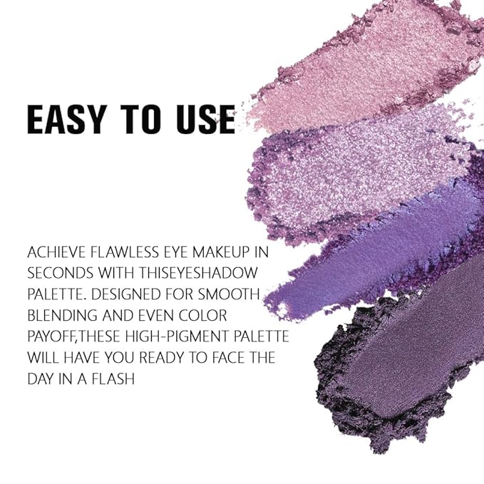 Kaely Powder Eyeshadow Quad, Lavender Purple Glitter Eyeshadow Palette Makeup, Neutral Eye Shadow Palette for Older Women Pigmented Waterproof, sombras para ojos, Blendable, Cruelty-free, 05