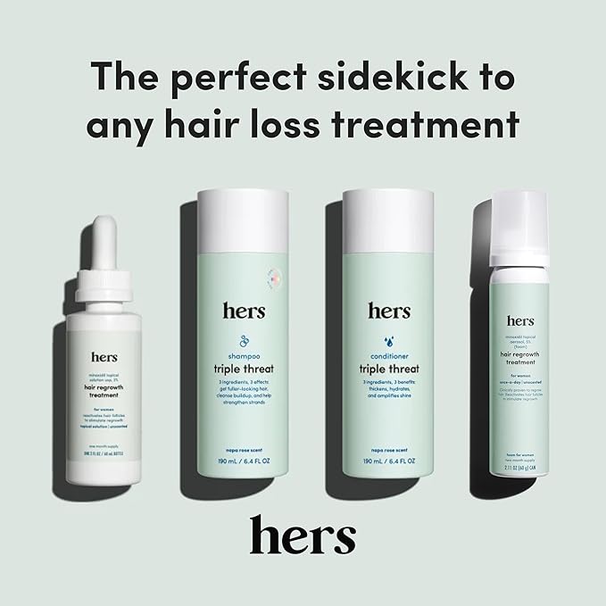 hers triple threat hydrating conditioner for damaged hair, leaves hair looking shiny and strong, color sage formula with an amino acid blend, argan, coconut, sunflower seed oil, 2 pack, 6.4oz