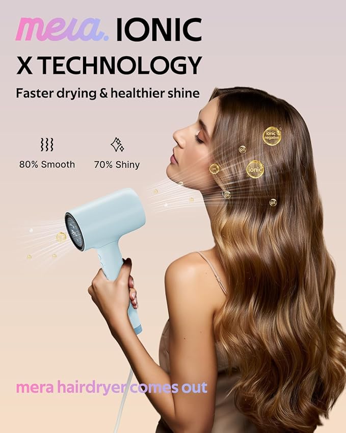 Professional Hair Dryer with Diffuser (Mera ProMax Ionic-X) - Fast Drying, Anti-Static Blowdryer Full Tool Set for Women & Stylists, 1-Button Cooling Mode, cUL Certified, Self-Cleaning, LED Screen