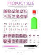 1620 Pcs Nail Art Rhinestones Pink Nail Charms Glass Nail Gems, Wsimily Crystal Flatback Shiny Mixed Nail Rhinestones Beads for DIY Manicure Craft with Tweezer Storage Box Picker Pencil