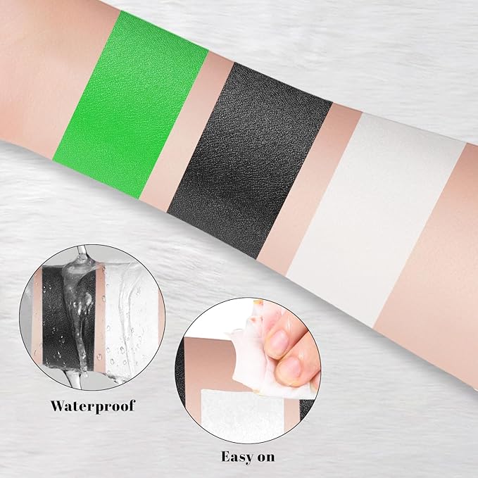 Black White Green Face Paint Palette, Professional Oil-Based SFX Makeup for Halloween Cosplay - Joker Style & Hulk Looks, Waterproof Non-Toxic Body Paint for Adult Carnival Events Theater