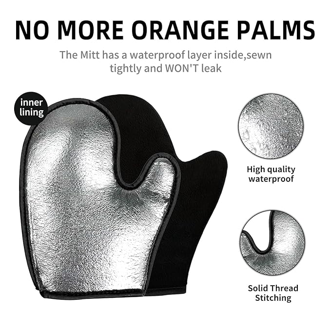 FUNAN Self Tanning Application Kit, 4-Piece Set with Back Applicator, Mini Mitt, Tanning Mitts and Ultra Soft Self Tanner Brush Bamboo Kabuki Brush, Black