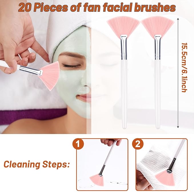20 Pieces Fan Brushes Facial Applicator Brush Soft Makeup Mask Acid Applicator Brush Esthetician Cosmetic Brush for Mud Cream, Makeup Peel (Pink)