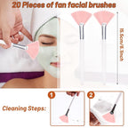20 Pieces Fan Brushes Facial Applicator Brush Soft Makeup Mask Acid Applicator Brush Esthetician Cosmetic Brush for Mud Cream, Makeup Peel (Pink)