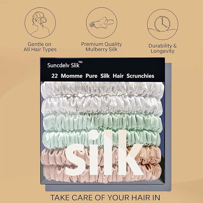 Suncdelv Silk,100% Silk Scrunchies for Hair,22 Momme Hair Ties for Anti-Crease & Breakage,Natural Women Hair Accessories，Fashion Hairbands 6PCS (White, Light Green, Rubber Red)