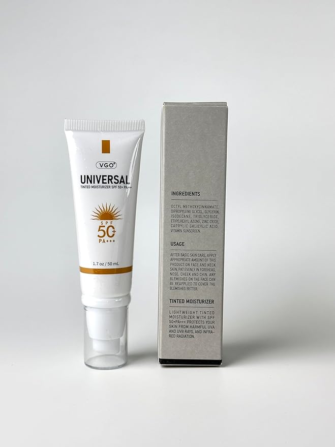 VGO Tinted Sunscreen for Face SPF 50, Hydrating Sun Essence Leaves No Sticky Feeling Travel Size Sunscreen Against UVA and UVB Rays 50ml / 1.7oz