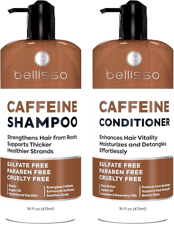Caffeine Shampoo and Conditioner Set - Volumizing Products for Women and Men - Thickening, Volume Boosting Formula for Thinning and Fine Hair - Sulfate Free, No Parabens - Hydrating, Salon Grade