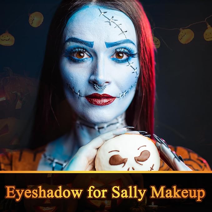 MEICOLY Light Blue Single Eyeshadow with Mirror,Baby Blue Eye Shadow for Halloween Corpse Bride Sally Makeup,Pressed Powder Eyeshadow,Matte Shade Eyelid Color Eye Makeup,High Pigment,Long Wear