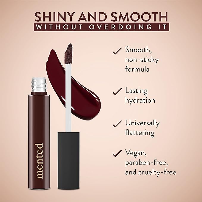 Mented Cosmetics Lip Gloss for Women Tinted Lip Balm Stain, Long Lasting Buildable Moisturizing Lipgloss Lipstick Topper, Made in USA, Cruelty Free Vegan Makeup, Baby Brown