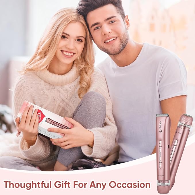 2 in 1 Women Electric Shaver Dual Head Bikini Trimmer for Women IPX7 Waterproof Wet & Dry Use Body Hair Trimmer and Facial Hair Remover for Bikini Underarm Leg Arm Body Face（Rose Gold）