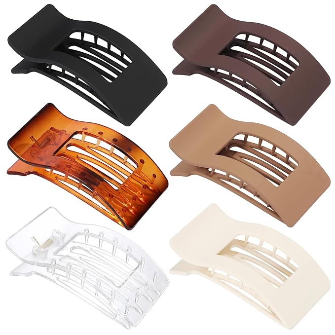 French Flat Hair Clips for Women 6pcs Hair Claw Clips for Thick or Thin Hair Matte Claw Clips for Girls Barrettes Non-Slip Strong Hold Hair Accessories for Women (Transparent)