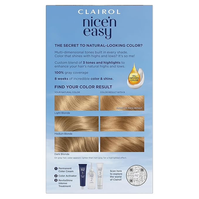 Clairol Nice'n Easy Permanent Hair Dye, 9 Light Blonde Hair Color, Pack of 1