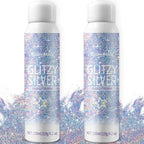 Hair Glitter, 2PCS Body Glitter Spray Glitter Hairspray for Kids Women, Long-Lasting Quick-Drying Holographic Glitter Spray for Hair and 8.4 Fl OZ (Holo Silver+ Holo Silver)
