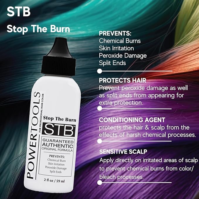 POWERTOOLS STB, The Original Stop The Burn 2 oz Pack of 2 | Mix Directly Into Hair Color Formula To Lessen Scalp Irritation From Hair Color