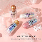 Brown Body Glitter Stick, Long Lasting Moisturizing Body Glitter for Women, Multi-Use Highlighter Makeup, Sparkling Face Glitter Mermaid Makeup for Kids, Travel Size for Daily, Festival, Party