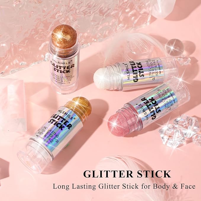 Gold Body Glitter Stick, Long Lasting Moisturizing Body Glitter for Women, Multi-Use Highlighter Makeup, Sparkling Face Glitter Mermaid Makeup for Kids, Travel Size for Daily, Festival, Party