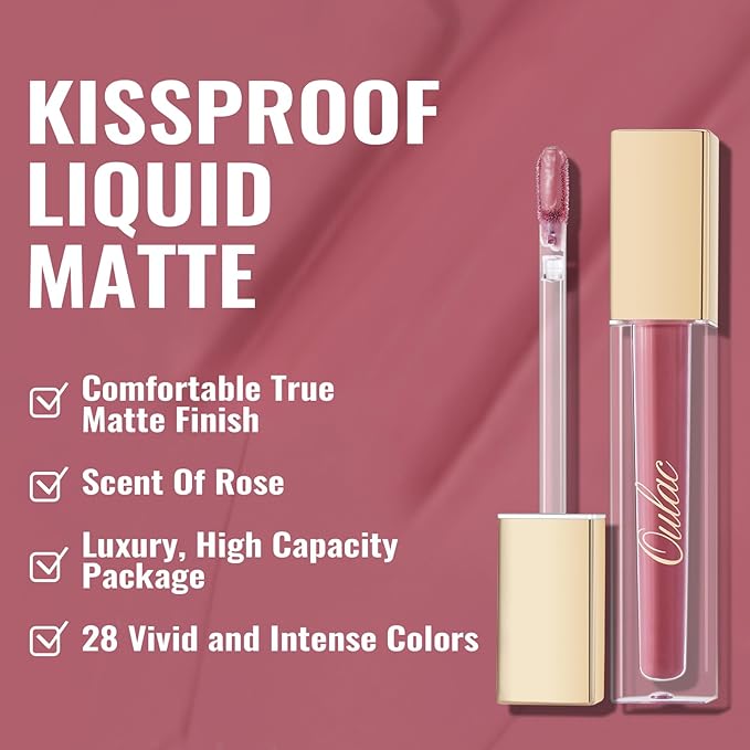 Oulac Matte Liquid Lipstick 2 PCS Set, Long Lasting Lipstick Waterproof Lip Stain, No Transfer, Creamy High Pigmented Formula with Rose Oil, Vegan [M11+M12]
