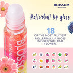 Blossom Scented Roll on Lip Gloss and Juicy Jelly Moisturizing Lip Care Nourishing Lip Oil, 2 Pack, Strawberry