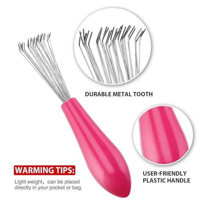 Boao 2 Pieces Hair Brush Cleaning Tool Comb Set Mini Hair Brush Dirt Remover with Metal Wire Rake for Removing Hair Dust Home and Salon Use(Pink and Black)