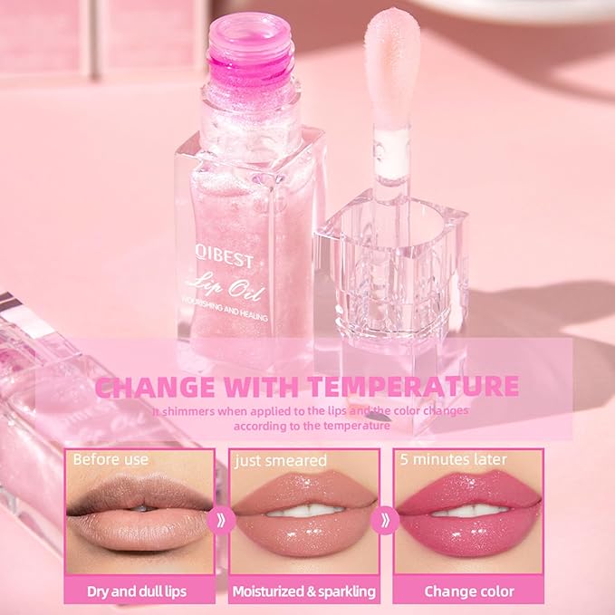 2 PCS Magic Color Changing Lip Oil V2, Boss Up Color Changing Lip Oil, Big Brush Head Hydrating Plumping Lip Oil Tinted, Long Lasting Nourishing Non-sticky Lip Glow Oil for Lip Care