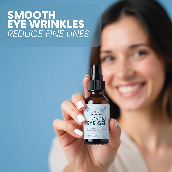 Eva Naturals Eye Gel for Dark Circles, Bags & Puffiness – Anti-Aging Serum with Peptides, Hyaluronic Acid & Botanicals – Firming Under Eye Treatment for Wrinkles, Fine Lines & Tired Skin – 1 oz